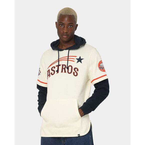 ‘47 Brand Mens Cream Blue Houston Astros Trifecta Shortstop Pullover Hoodie Size - Picture 1 of 12